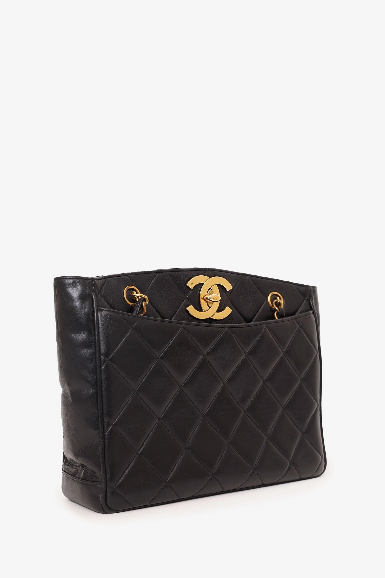 Pre-Loved Chanel Vintage Black Quilted Lambskin CC Tote Bag