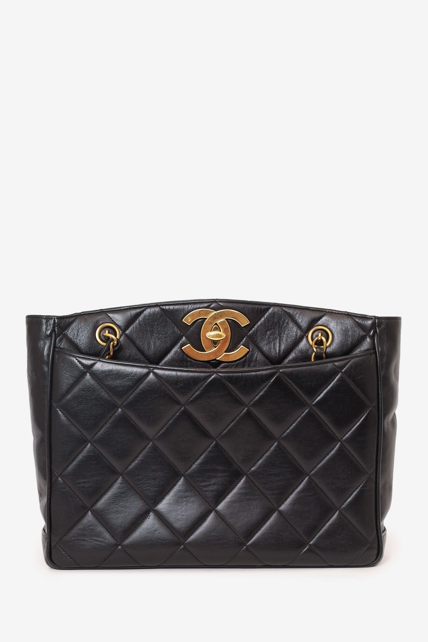 Pre-Loved Chanel Vintage Black Quilted Lambskin CC Tote Bag