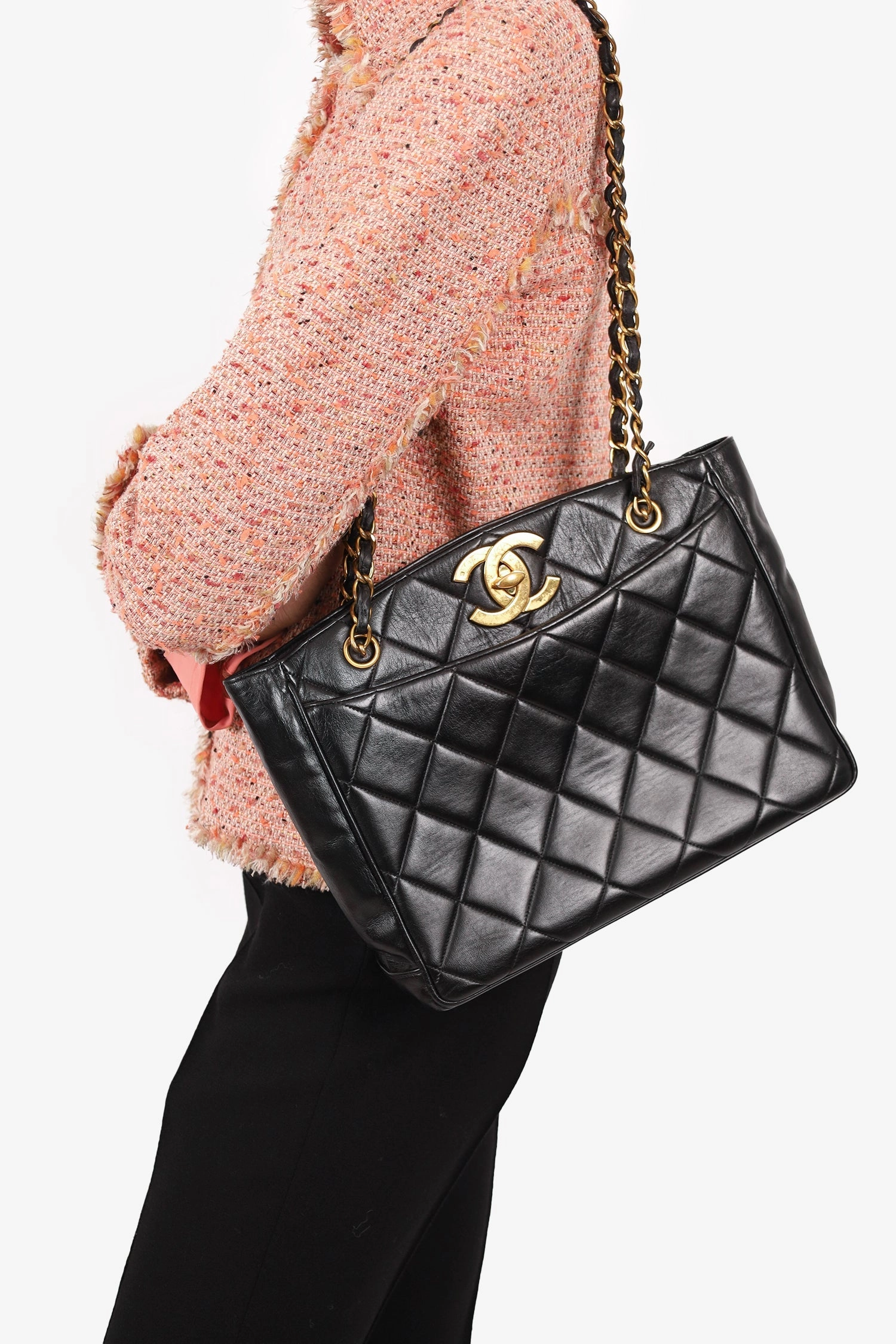 Pre-Loved Chanel Vintage Black Quilted Lambskin CC Tote Bag