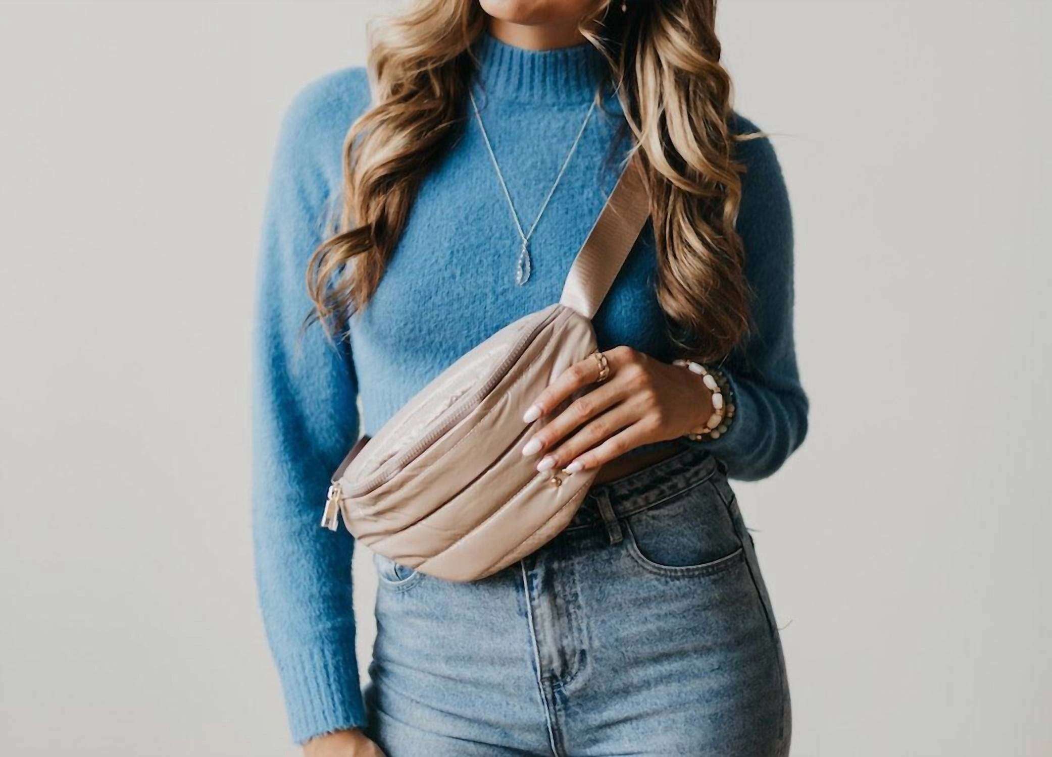 Puffer Bum Bag In Taupe
