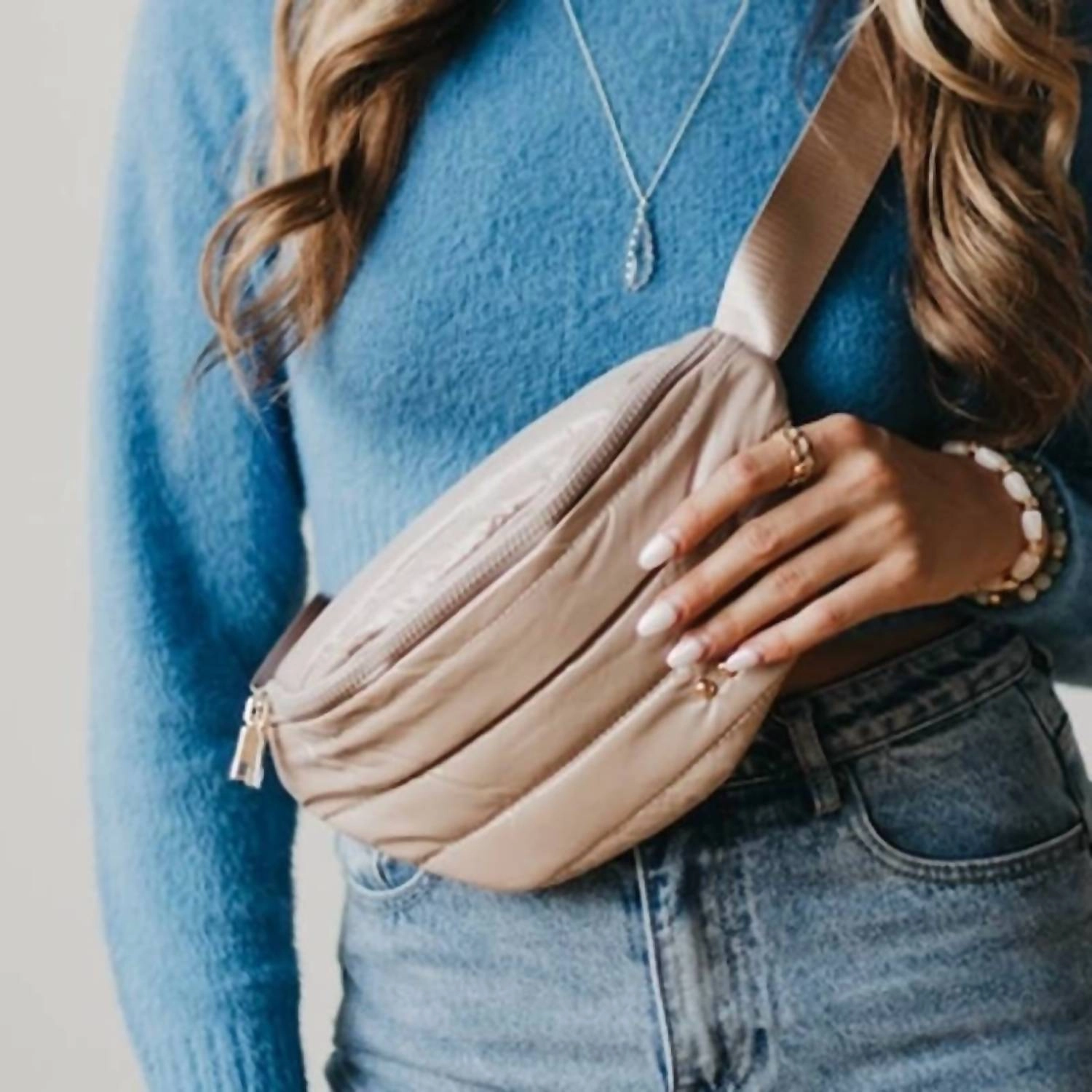 Puffer Bum Bag In Taupe