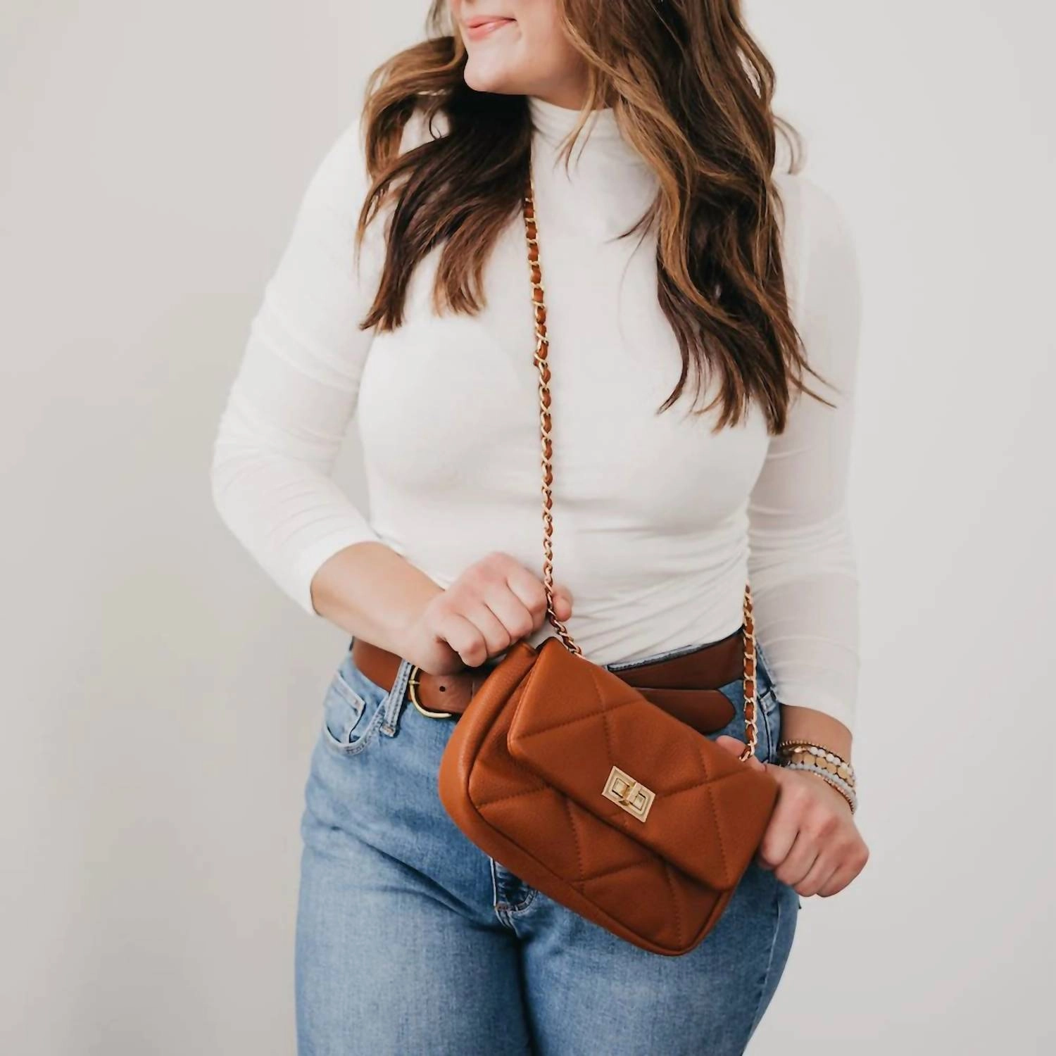Queenie Quilted Crossbody Bag In Brown