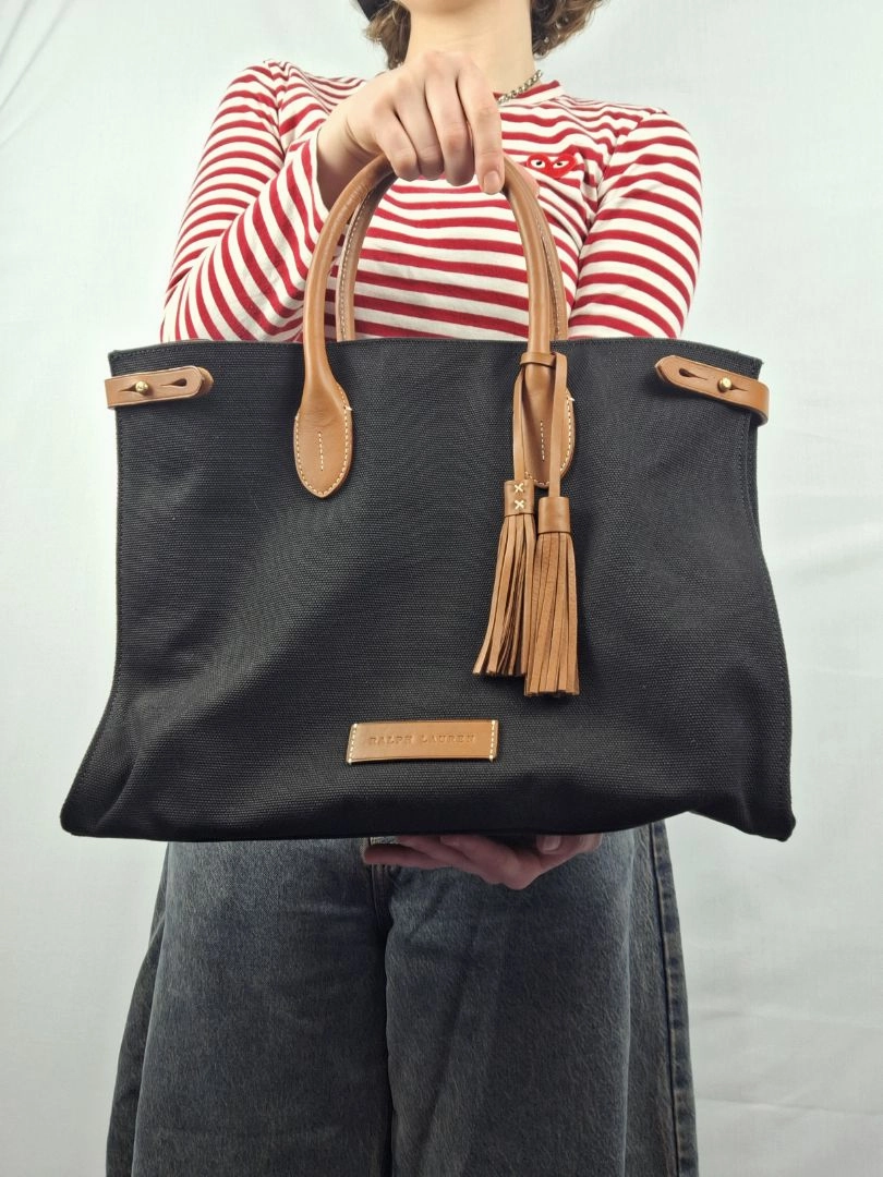 Ralph Lauren Contrast Tan Canvas Day Bag