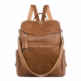 Retro  Soft Leather Multi-Compartment Ladies Backpack