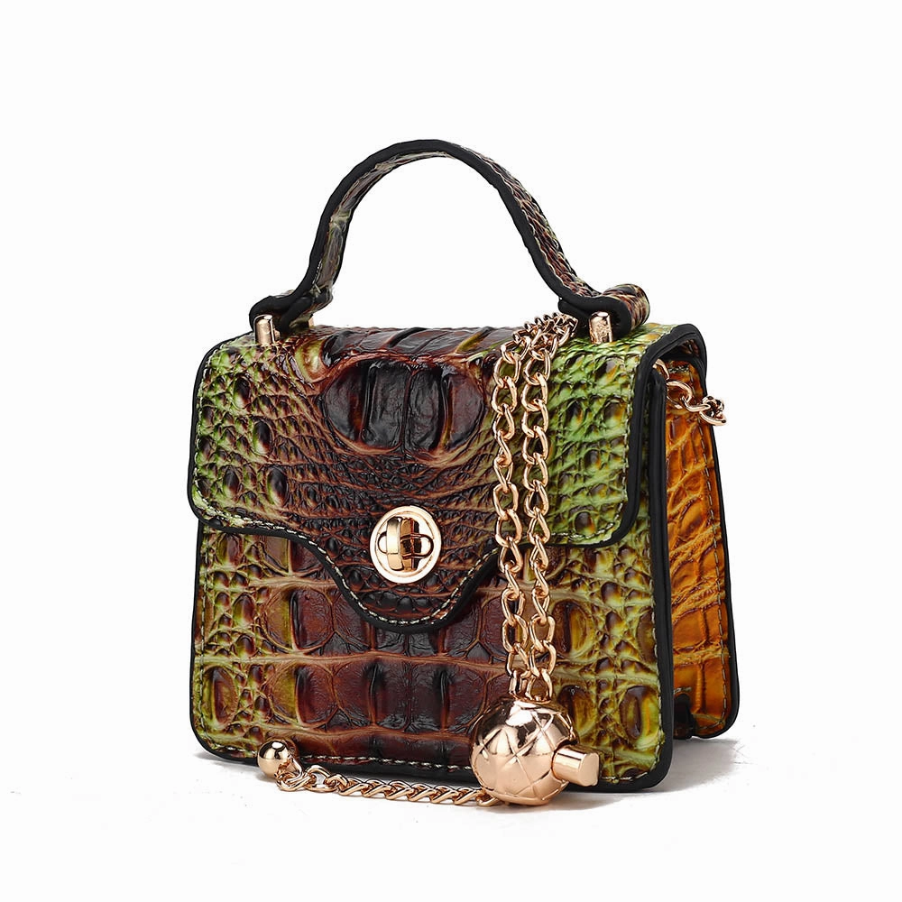 River Gradient Rainbow Faux Crocodile-Embossed Vegan Leather Womens Mini Crossbody Bag by Mia K