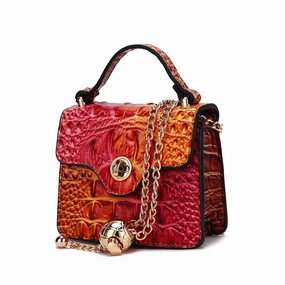 River Gradient Rainbow Faux Crocodile-Embossed Vegan Leather Womens Mini Crossbody Bag by Mia K