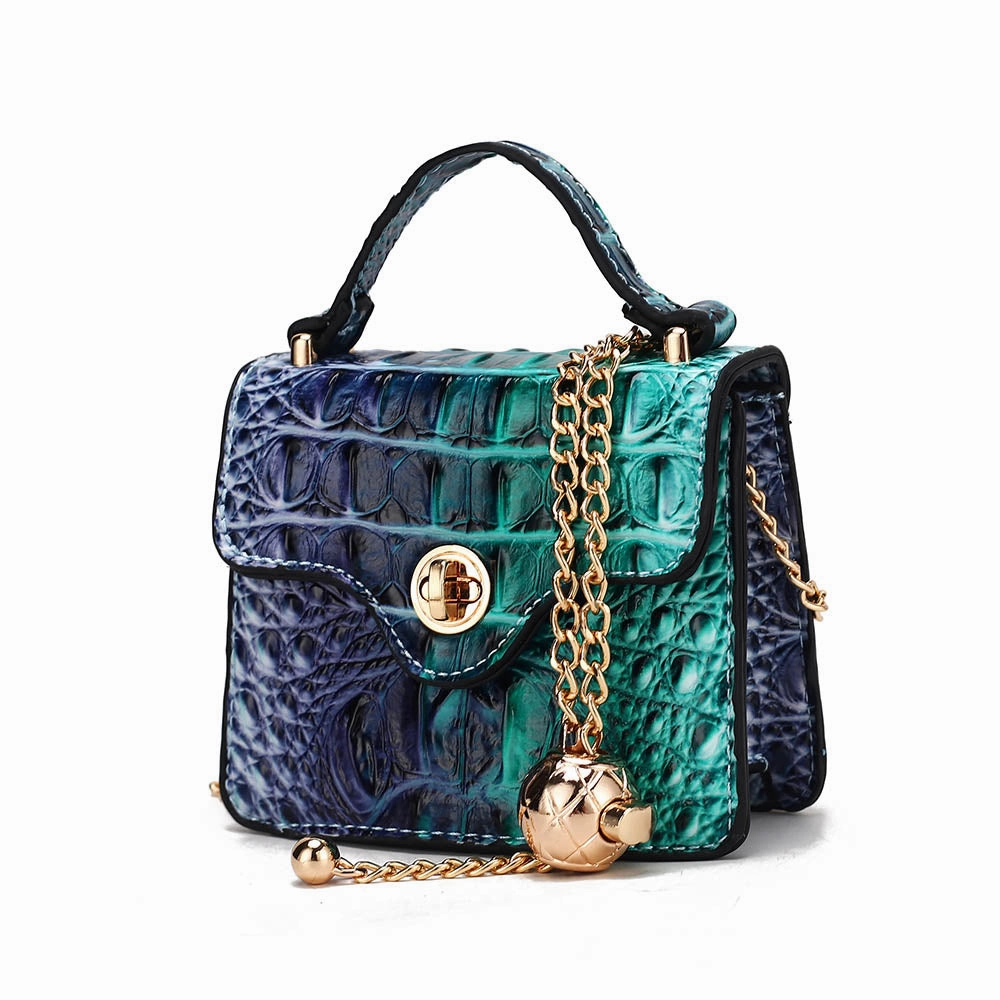 River Gradient Rainbow Faux Crocodile-Embossed Vegan Leather Womens Mini Crossbody Bag by Mia K