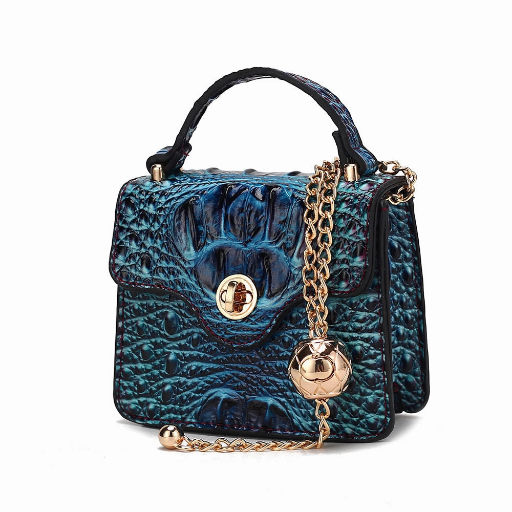 River Gradient Rainbow Faux Crocodile-Embossed Vegan Leather Womens Mini Crossbody Bag by Mia K