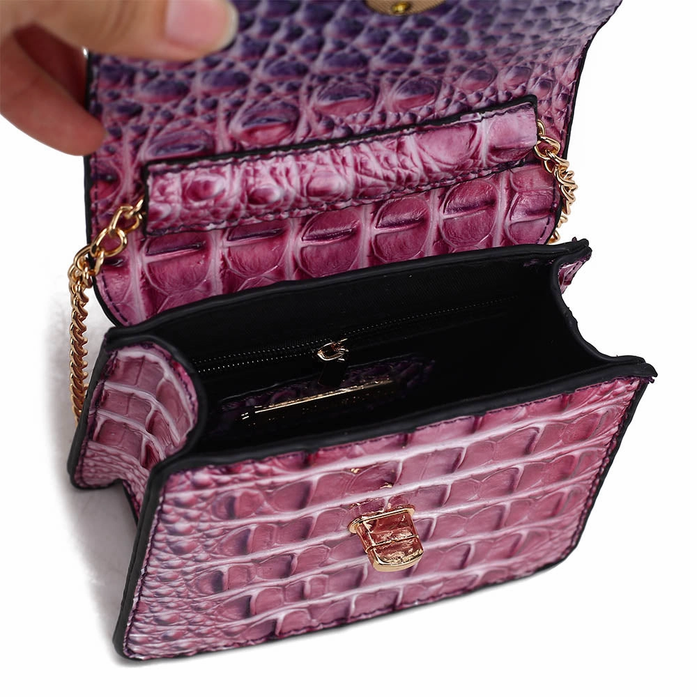 River Gradient Rainbow Faux Crocodile-Embossed Vegan Leather Womens Mini Crossbody Bag by Mia K