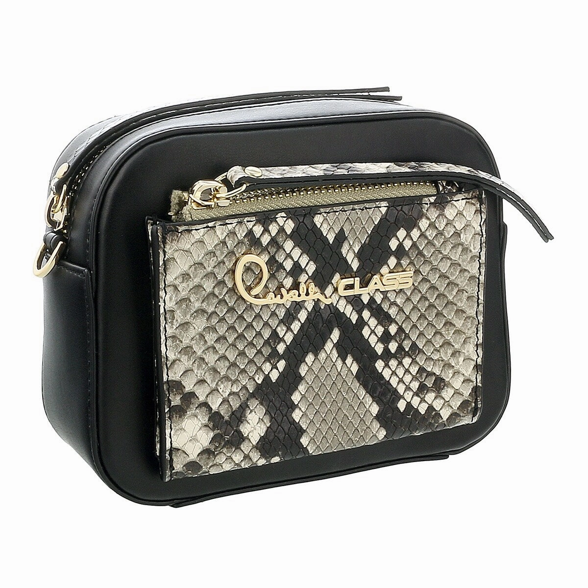 Roberto Cavalli Class Black Snakeskin Textured Susan Small Belt Bag / Shoulder Bag for womens