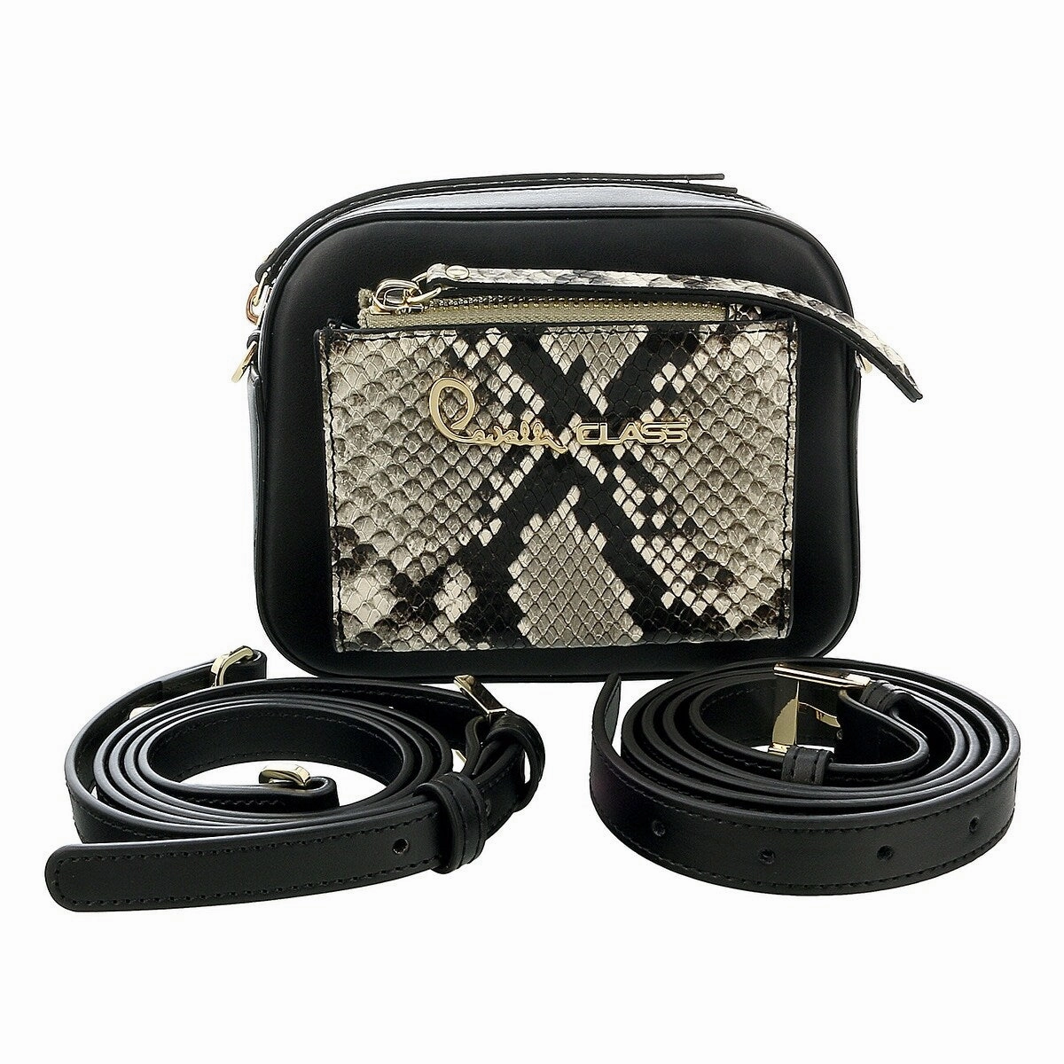 Roberto Cavalli Class Black Snakeskin Textured Susan Small Belt Bag / Shoulder Bag for womens