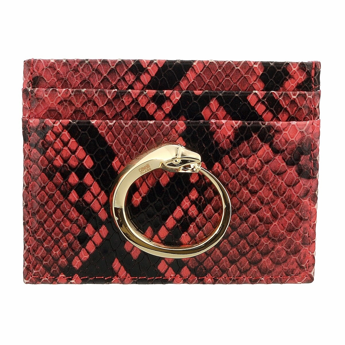Roberto Cavalli Class Coral Millie Deluxe Snake Textured Credit Card Holder for womens