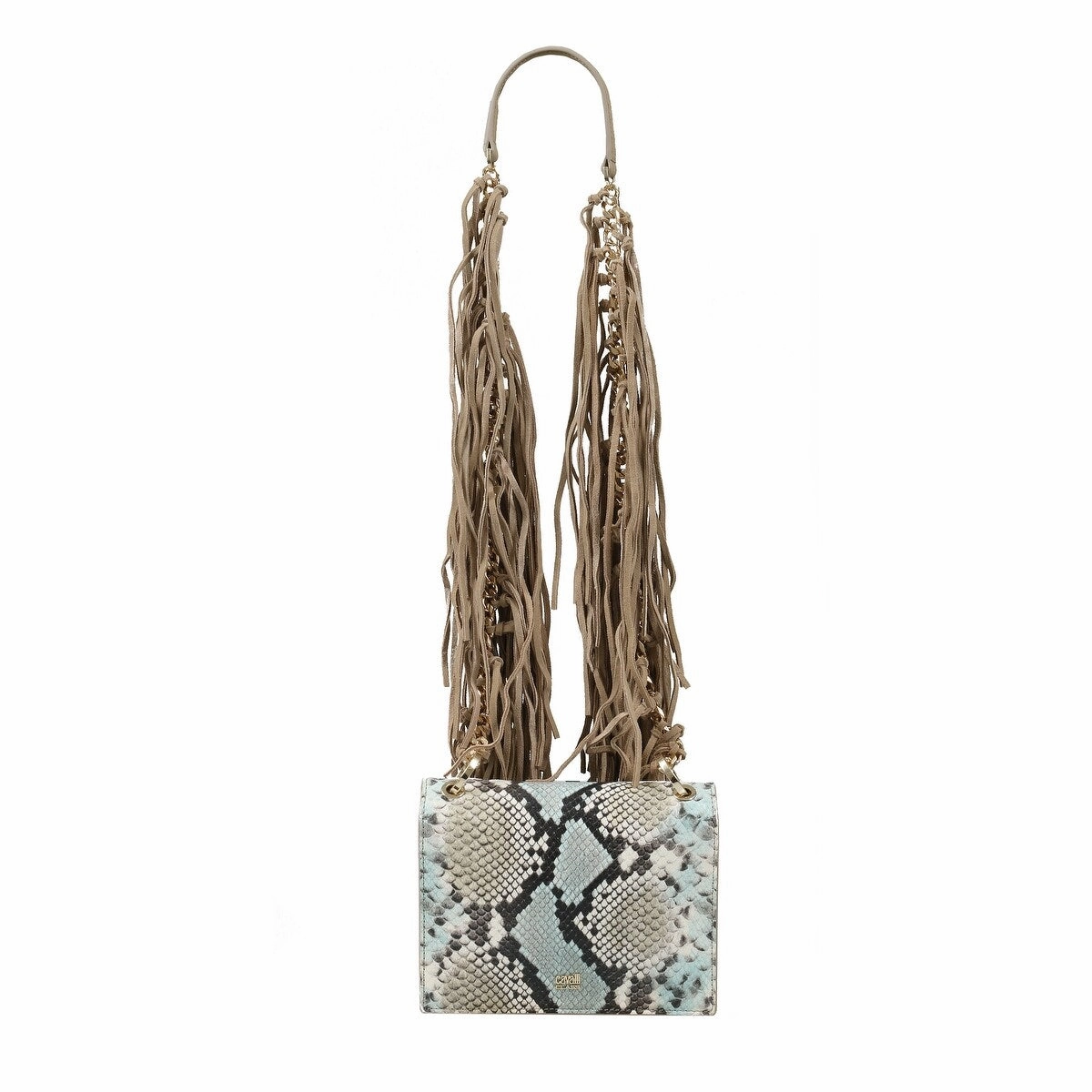 Roberto Cavalli Class GWLPEV T41 Lauren 001 Light Blue/White/Taupe Small Shoulder Bag for womens