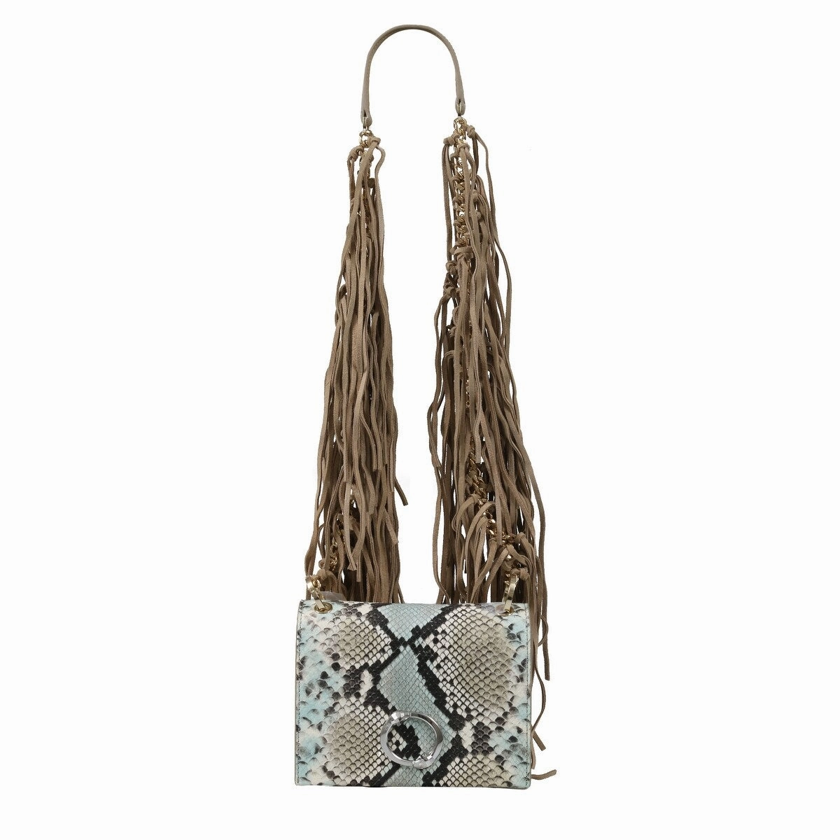 Roberto Cavalli Class GWLPEV T41 Lauren 001 Light Blue/White/Taupe Small Shoulder Bag for womens