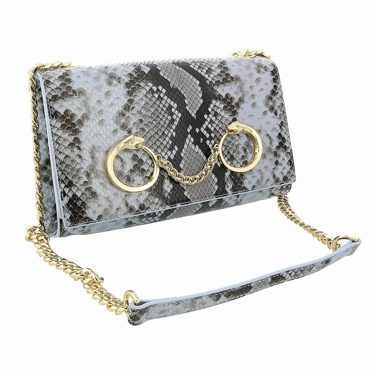 Roberto Cavalli Class Light Blue Snakeskin Millie Deluxe Clutch/Shoulder Bag for womens