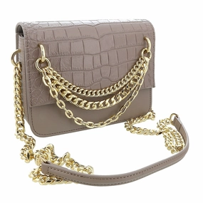 Roberto Cavalli Class Taupe Embossed Medium Milano Chain Shoulder Bag for womens