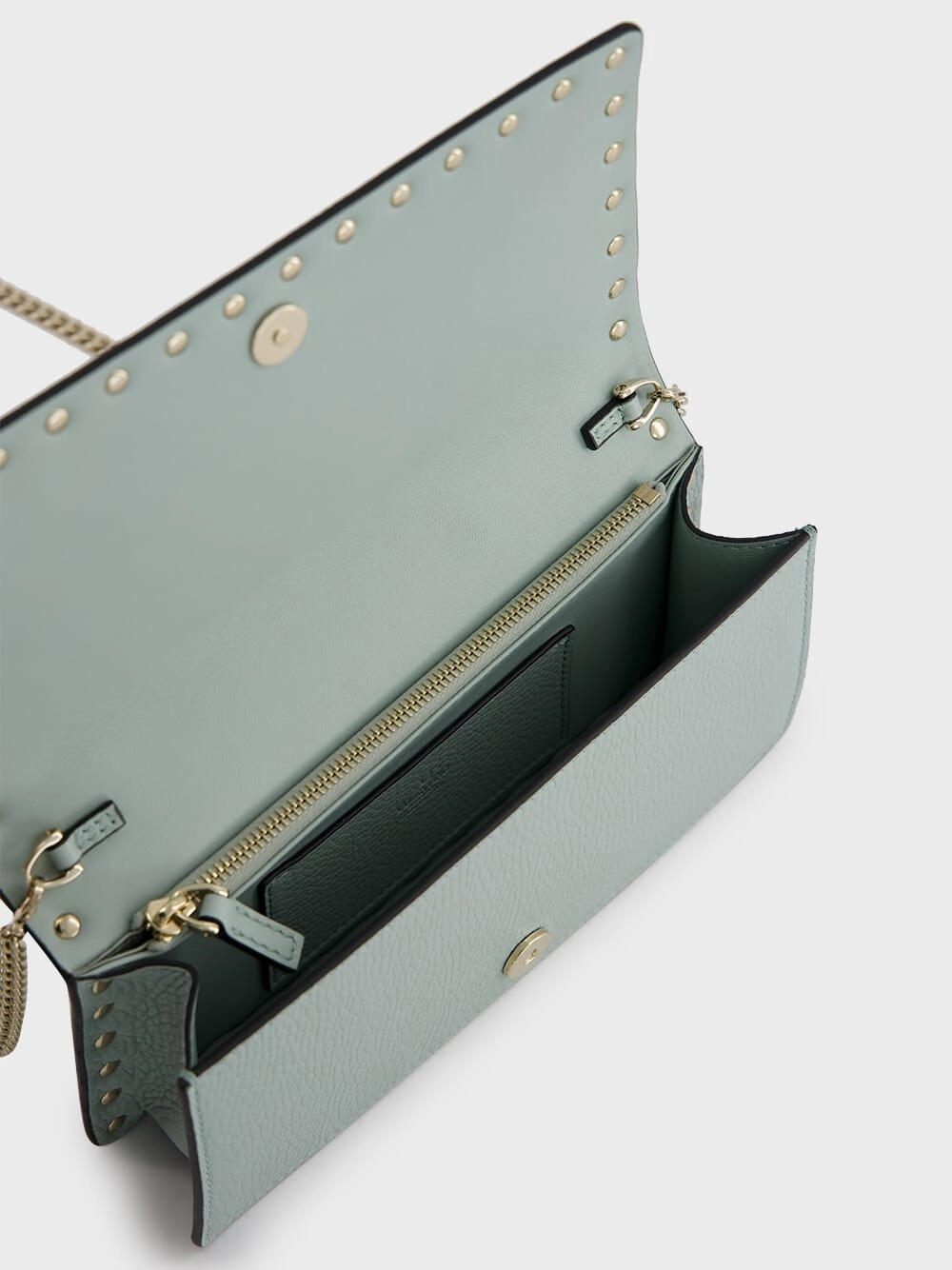 Rockstud Leather Wallet on Chain