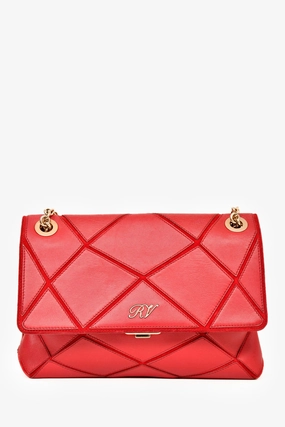 Roger Vivier Red Leather Geometric Patterned Shoulder Bag