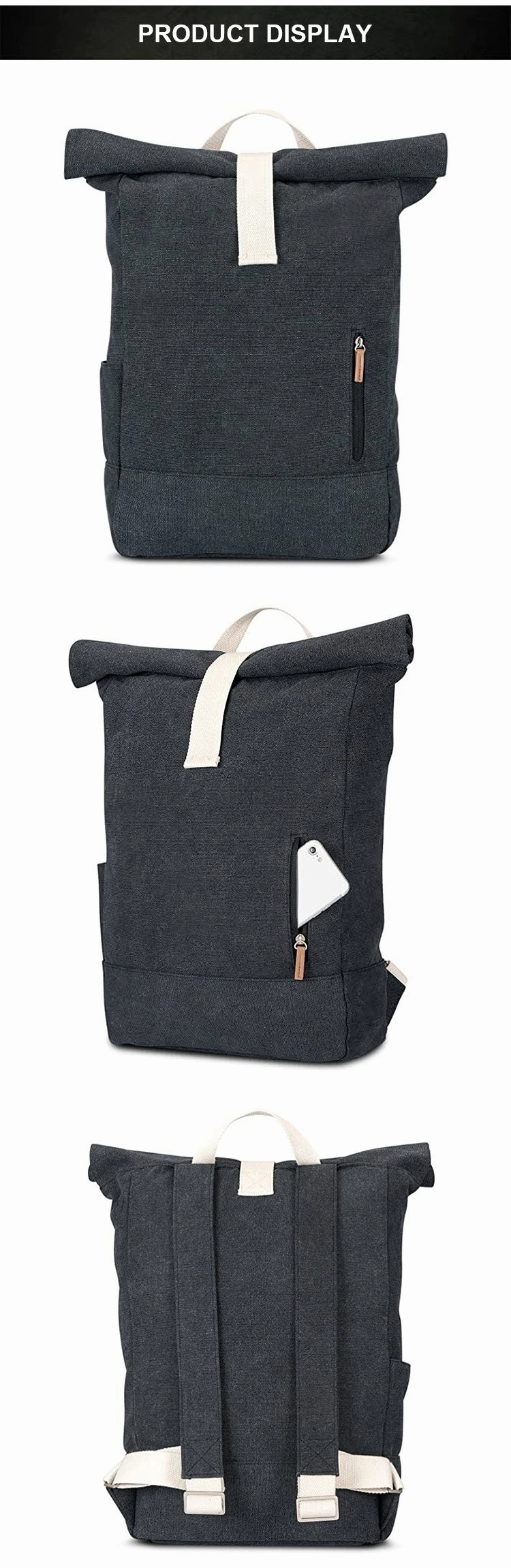 Roll Top Laptop Expandable Casual Backpack