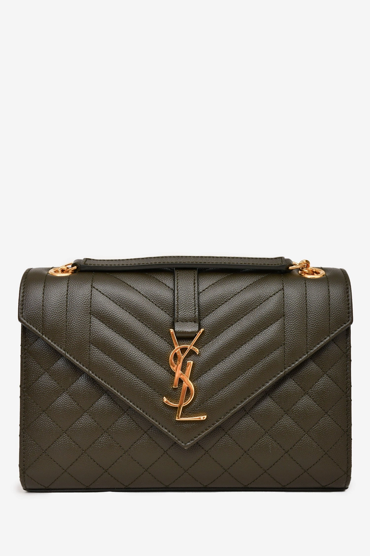 Saint Laurent 2018 Green Leather Medium Envelope Crossbody Bag