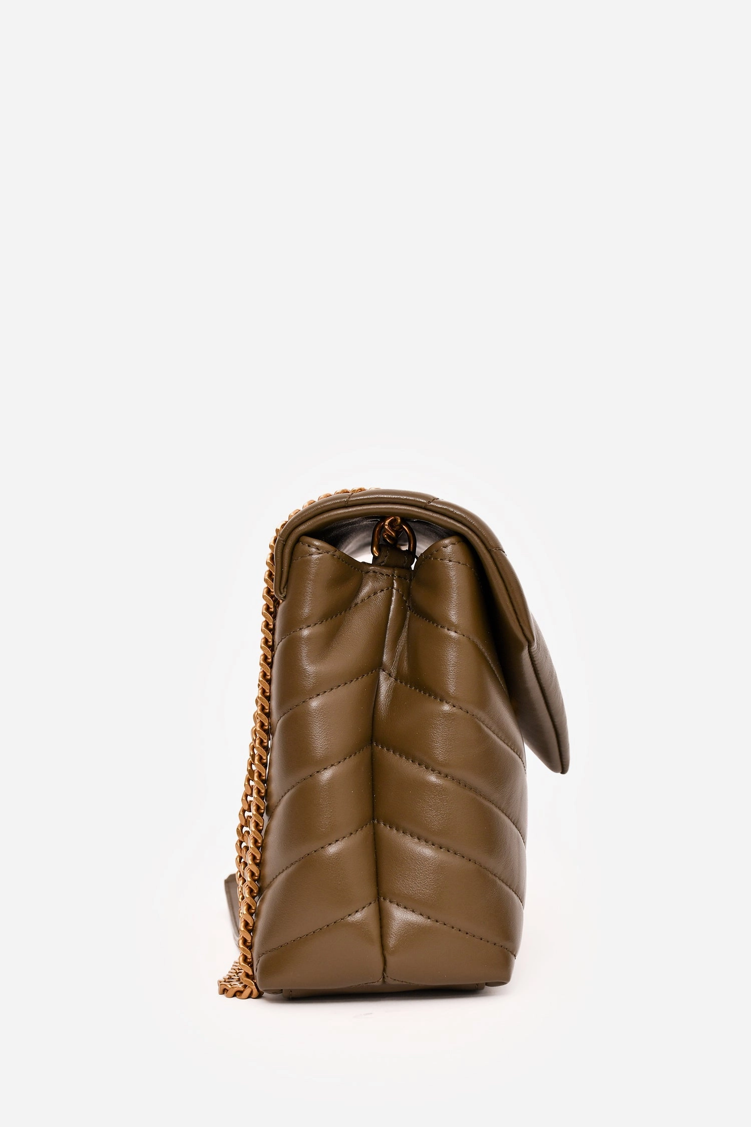 Saint Laurent 2020 Green Leather Chevron Quilted Small Lou Lou Crossbody