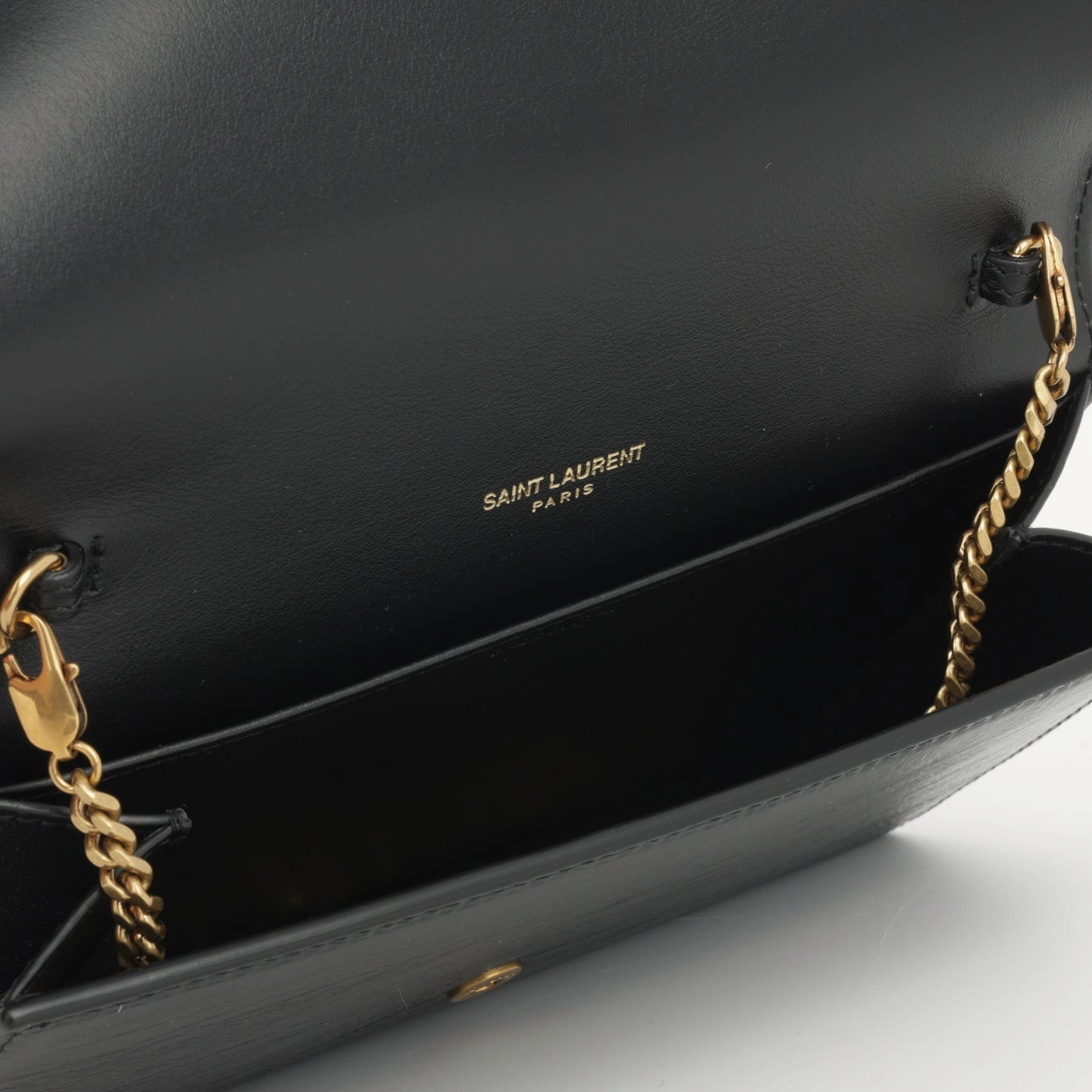 Saint Laurent - Uptown Chain Wallet - Black Calfskin GHW - Pre-Loved