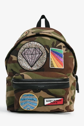 Saint Laurent Camouflage Cotton Sparkle Multi Patch Backpack