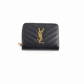 Saint Laurent Cassandre Matelass Compact Zip Wallet Black