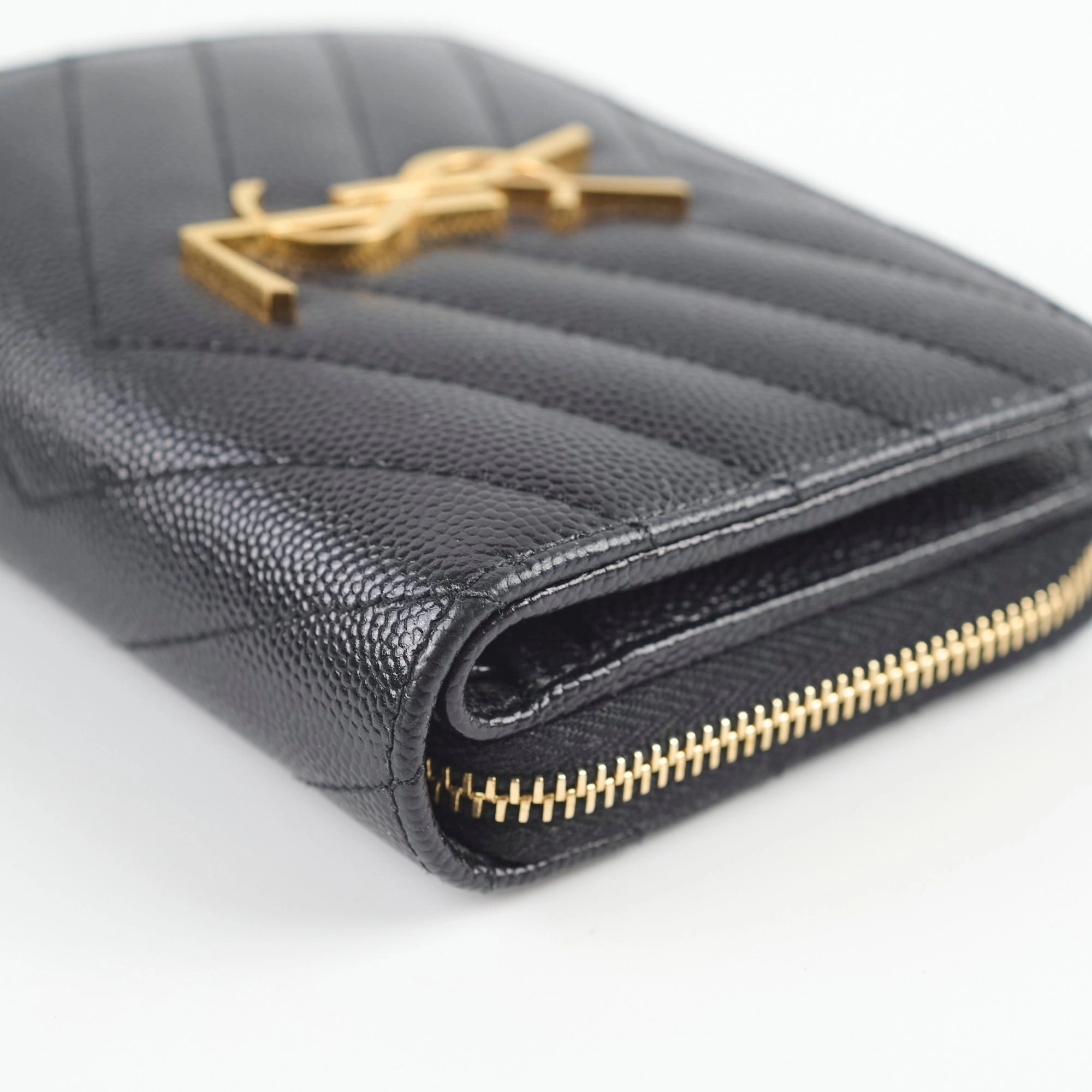 Saint Laurent Cassandre Matelass Compact Zip Wallet Black