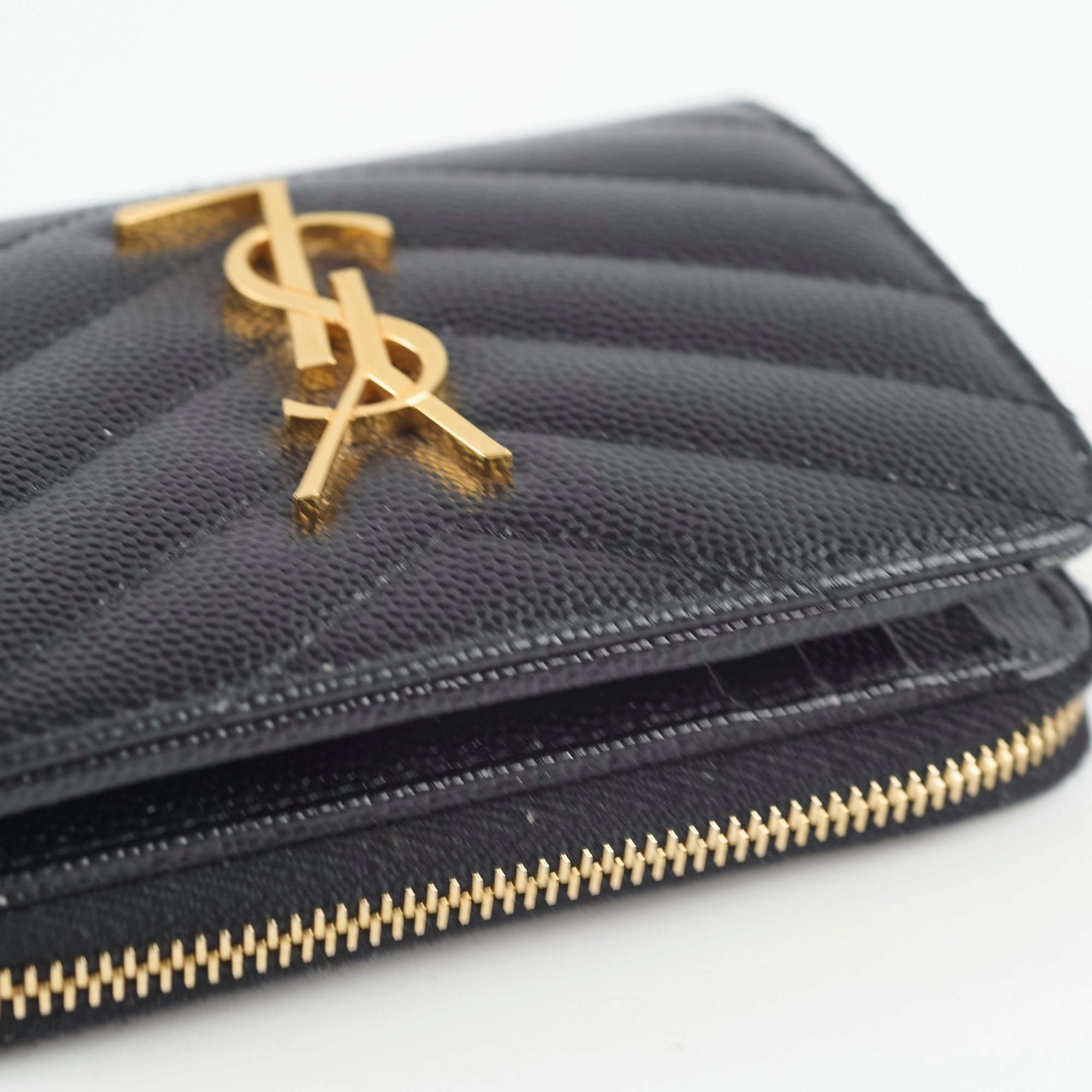 Saint Laurent Cassandre Matelass Compact Zip Wallet Black