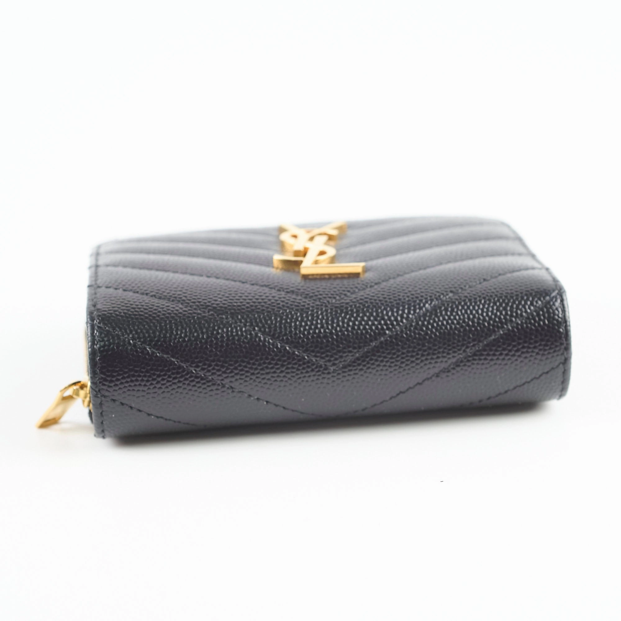 Saint Laurent Cassandre Matelass Compact Zip Wallet Black