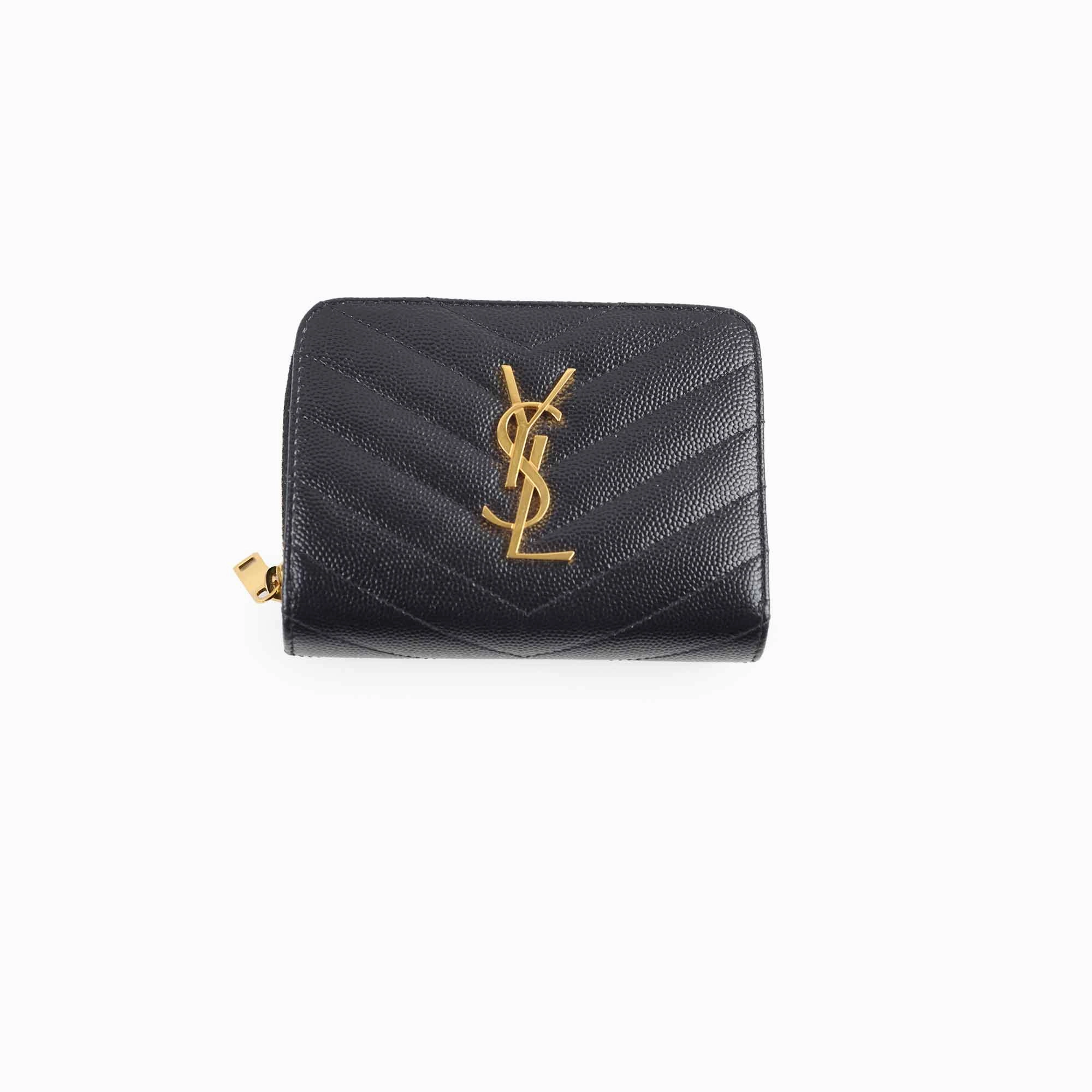 Saint Laurent Cassandre Matelass Compact Zip Wallet Black