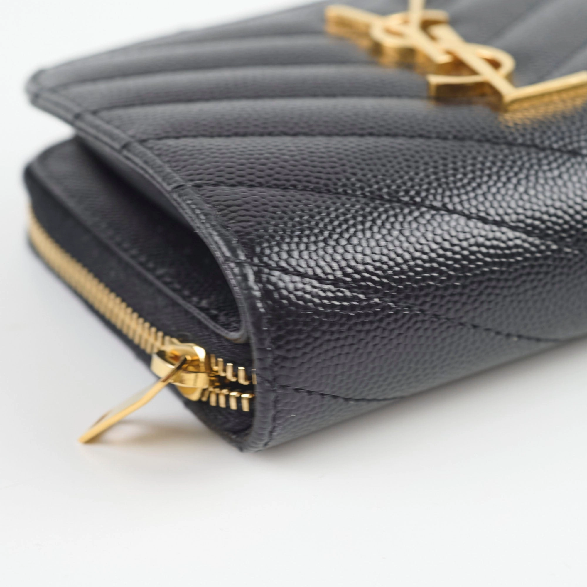 Saint Laurent Cassandre Matelass Compact Zip Wallet Black