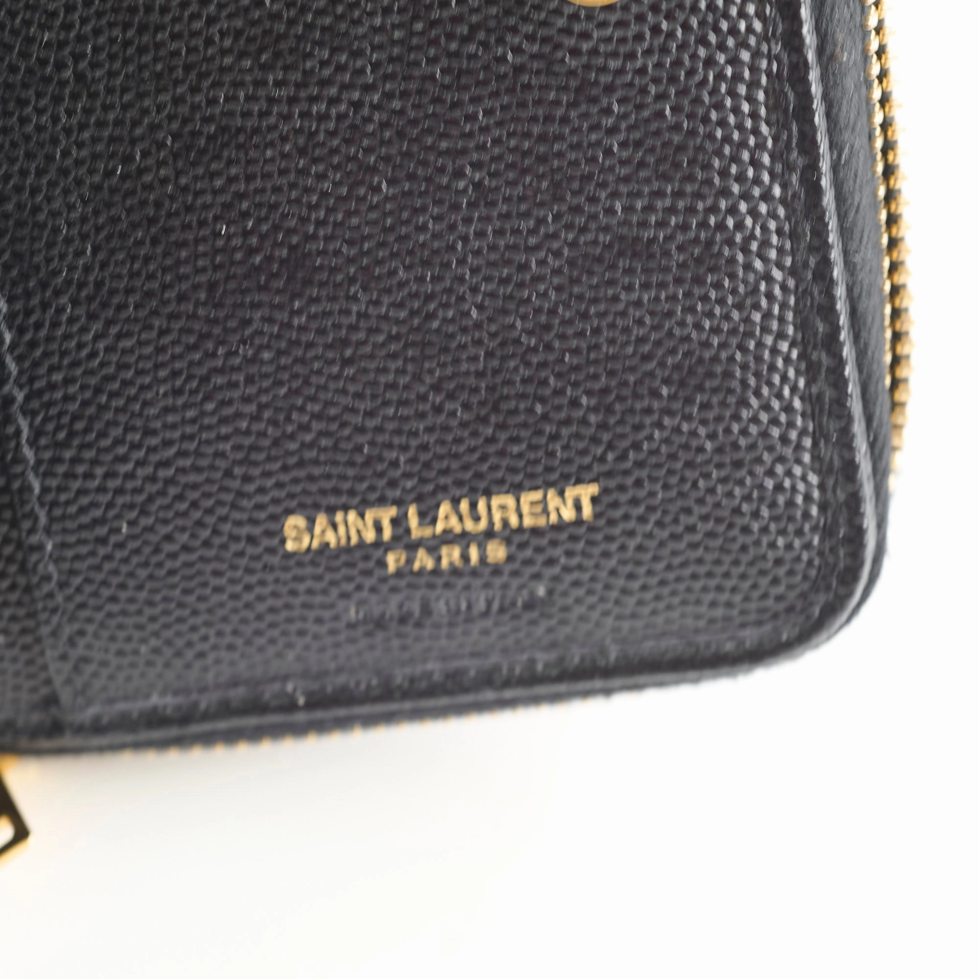 Saint Laurent Cassandre Matelass Compact Zip Wallet Black
