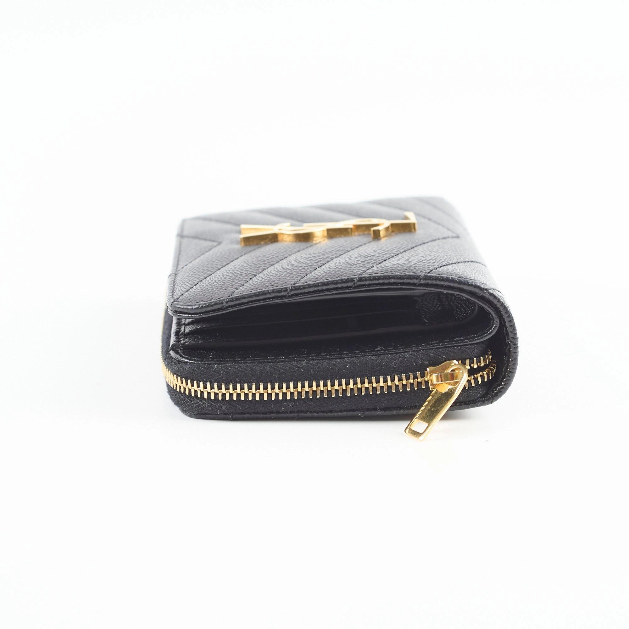 Saint Laurent Cassandre Matelass Compact Zip Wallet Black