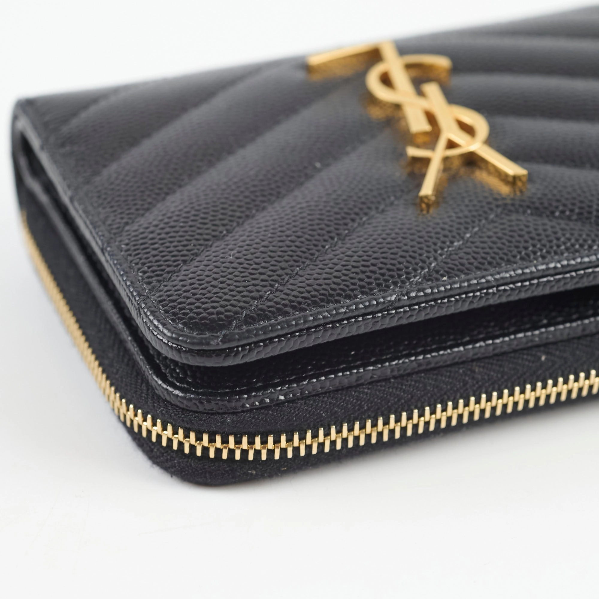 Saint Laurent Cassandre Matelass Compact Zip Wallet Black