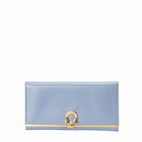 Salvatore Ferragamo Blue Gancini Vitello Continental Leather Wallet