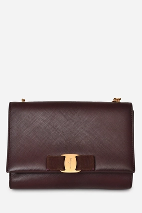 Salvatore Ferragamo Burgundy Leather Bow Crossbody