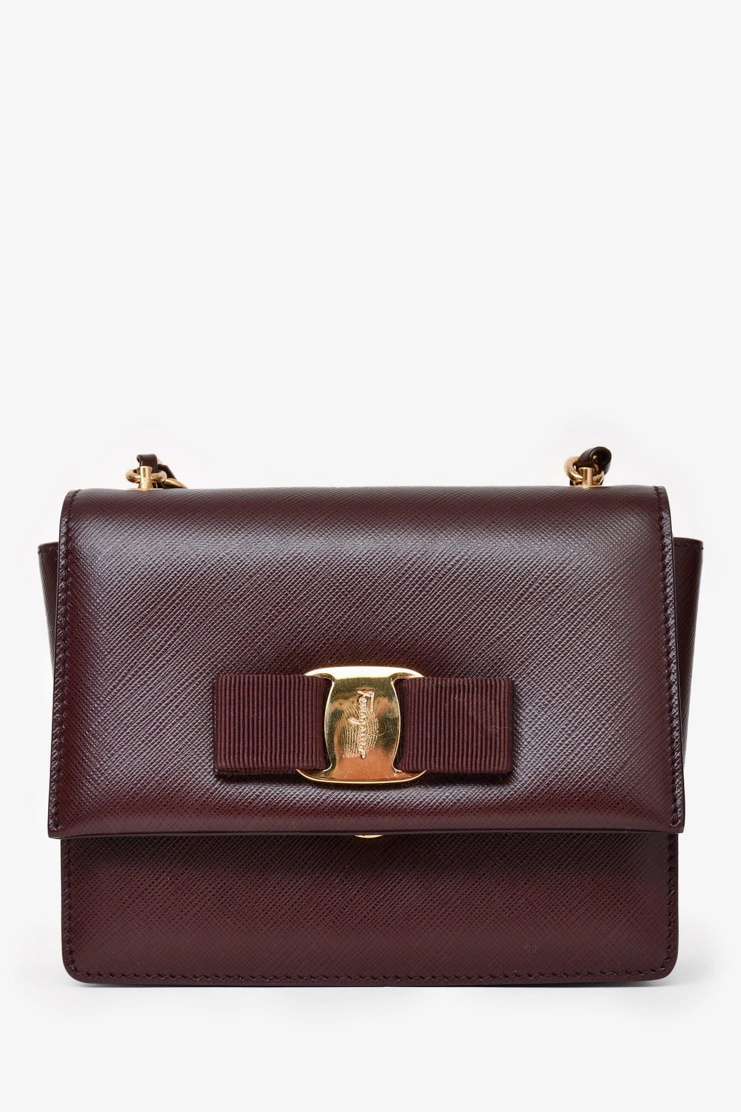 Salvatore Ferragamo Burgundy Leather Vara Bow Crossbody