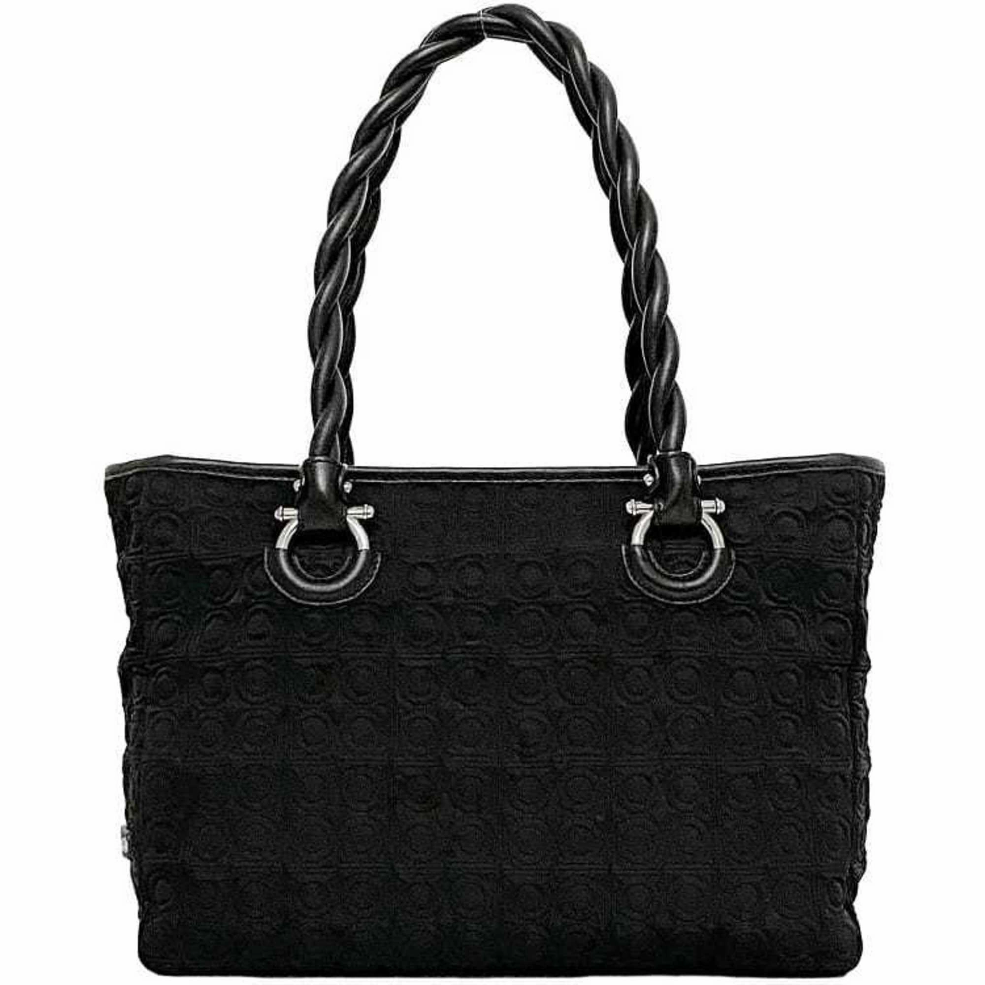 Salvatore Ferragamo Gancini Canvas Leather Tote Bag (Pre-Owned)