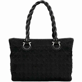 Salvatore Ferragamo Gancini Canvas Leather Tote Bag (Pre-Owned)