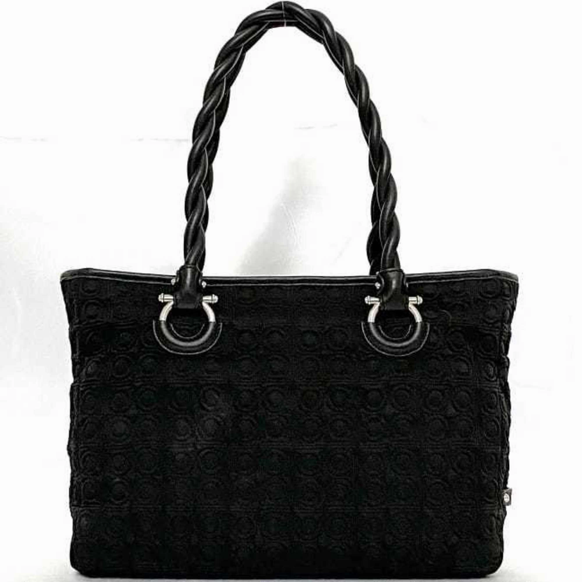 Salvatore Ferragamo Gancini Canvas Leather Tote Bag (Pre-Owned)