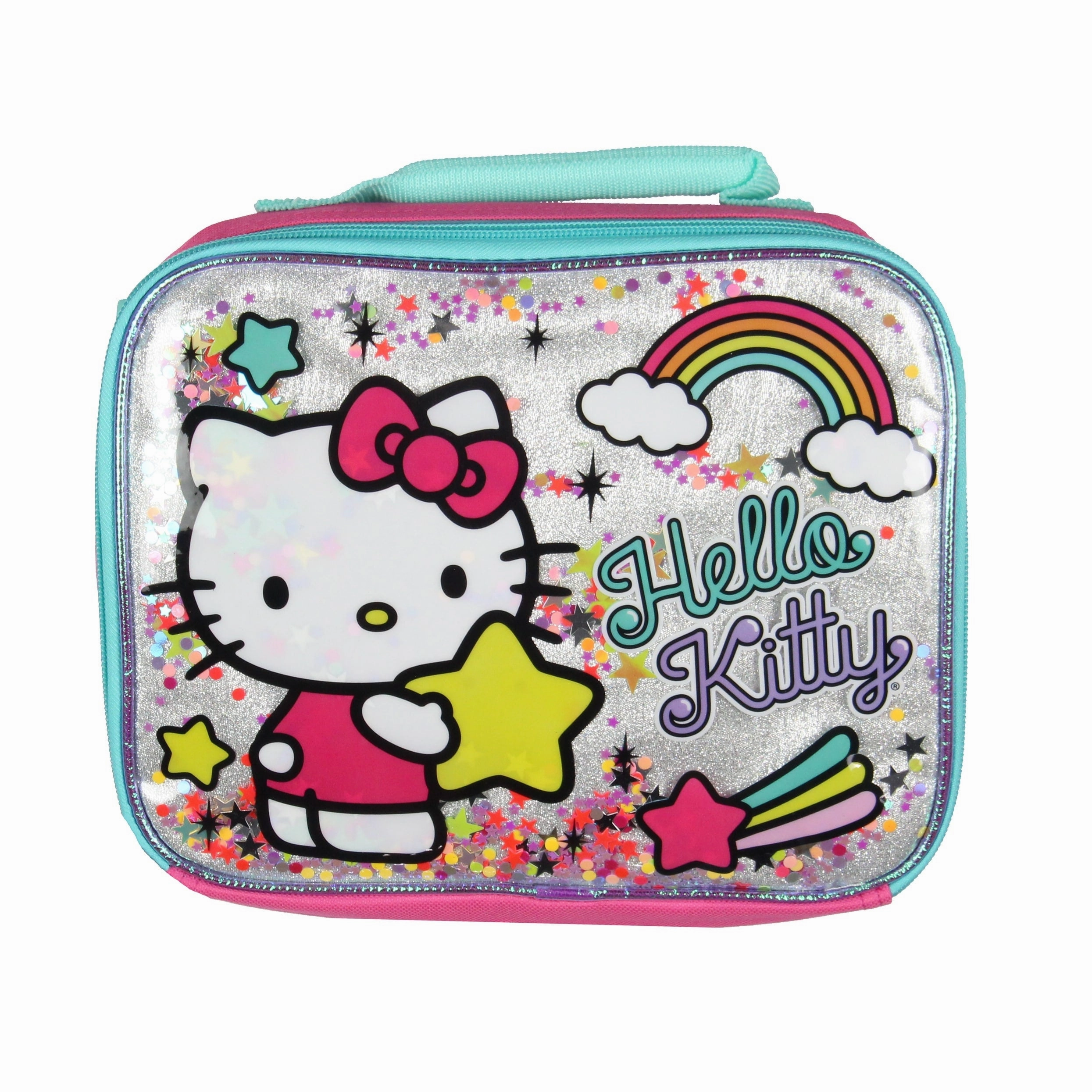 Sanrio Hello Kitty Glitter 2 Piece School Travel Backpack Set For Girls With Detachable Insulated Lunch Box