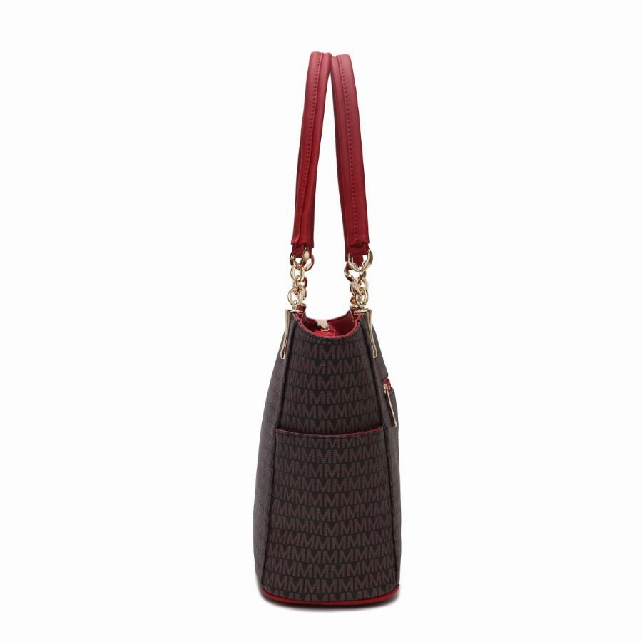 Savannah M Logo Printed Vegan Leather Womens Tote and Wristlet Wallet - 2 pieces