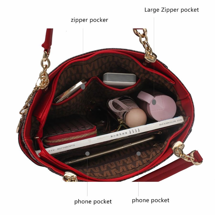 Savannah M Logo Printed Vegan Leather Womens Tote and Wristlet Wallet - 2 pieces