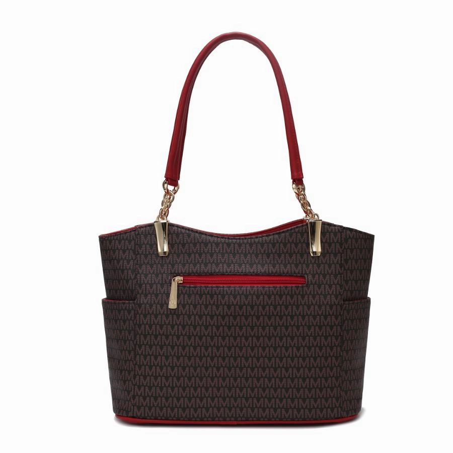Savannah M Logo Printed Vegan Leather Womens Tote and Wristlet Wallet - 2 pieces
