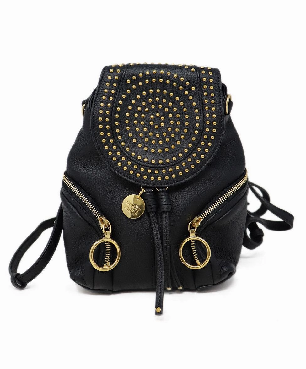 See By Chloe Black Leather & Gold Studded Backpack