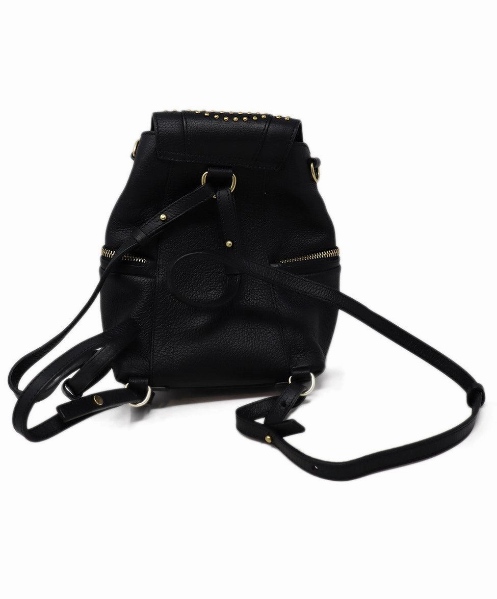 See By Chloe Black Leather & Gold Studded Backpack