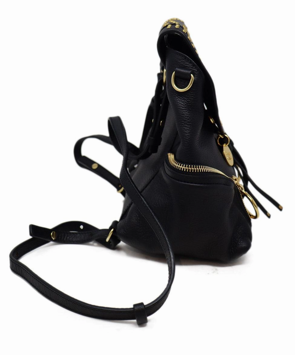See By Chloe Black Leather & Gold Studded Backpack