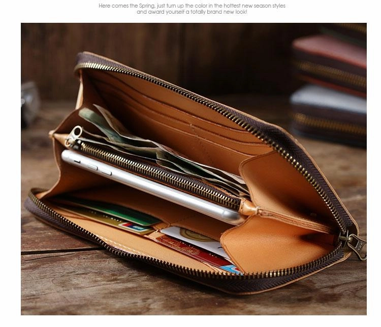 Simple Handmade Mens Red Long Wallet Blue Bifold Long Card Wallet Clutch Zipper Wallet For Men